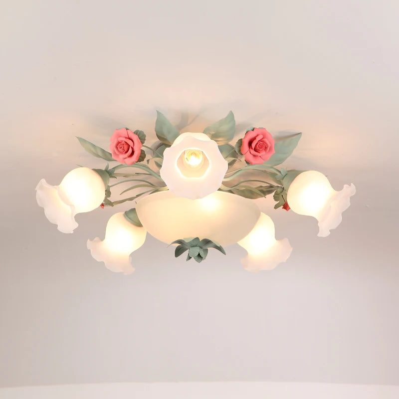 plafonnier en verre rose pour un éclairage romantique et décoratif - vue 3 sur 9