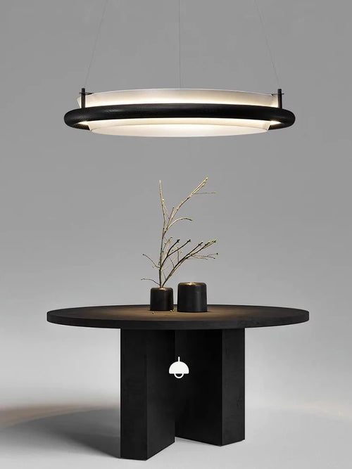 lustre moderne en bois led avec suspension en tissu - vue 2 sur 12