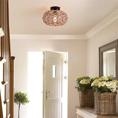 plafonnier tissé rustique corde chanvre plafond couloir ferme noir - vue 3 sur 6