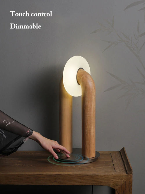 lampes de table vintage en bois massif à contrôle tactile led - vue 2 sur 9