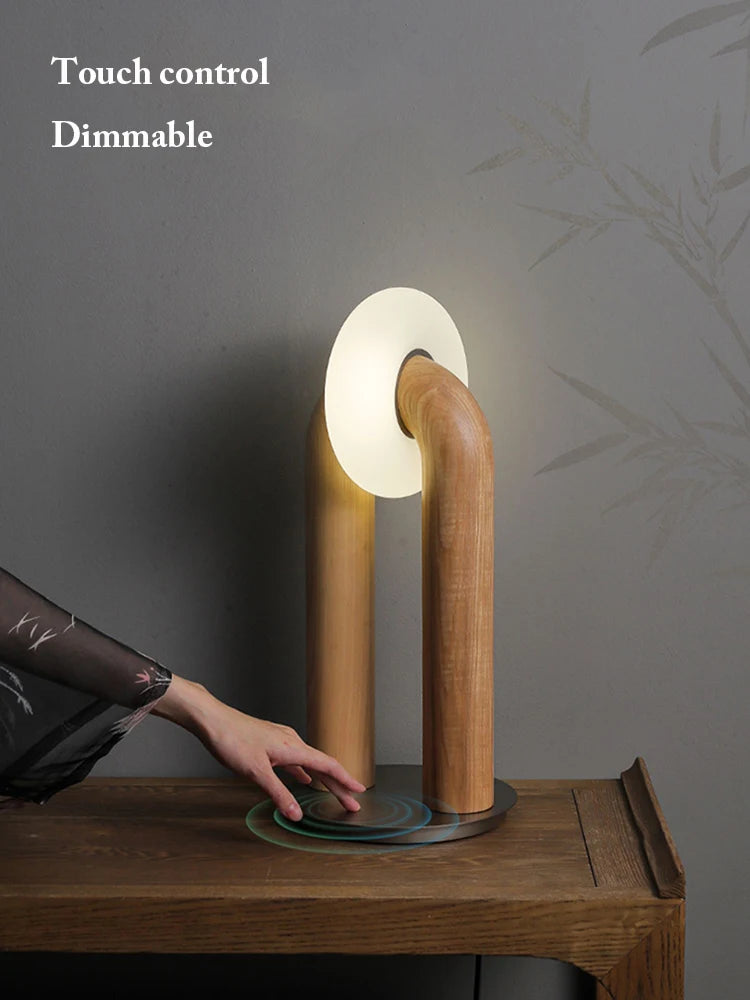 lampes de table vintage en bois massif à contrôle tactile led - vue 2 sur 9