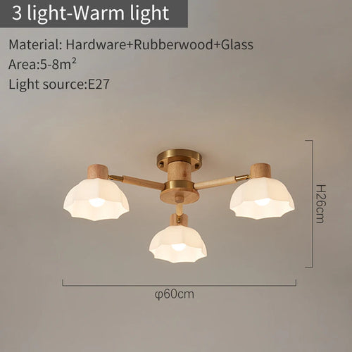 Plafonniers nordiques en bois de caoutchouc avec lampadaires en verre pour salon moderne blanc chaud lumière froide Lustres chambre lampara - vue 10 sur 12