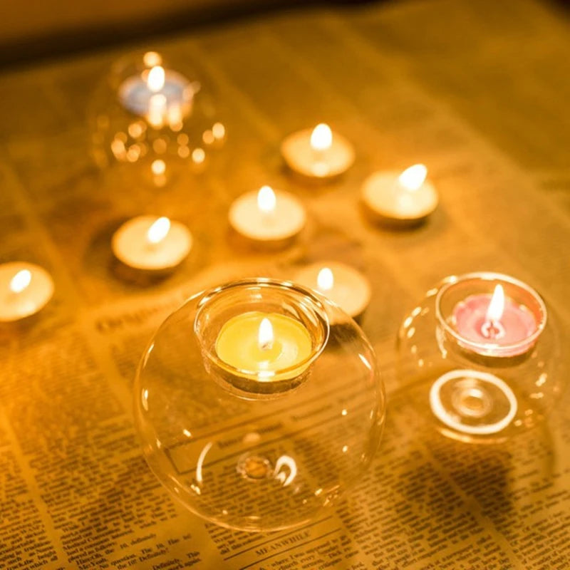 bougeoir en verre rond pour décorations de fêtes et événements - vue 6 sur 8