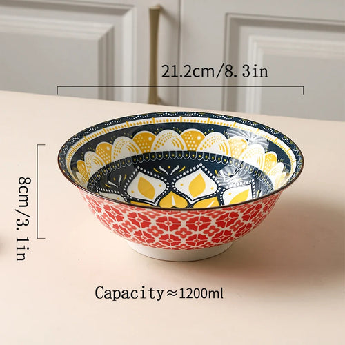 Bol céramique bohème motifs 20 cm soupe ramen - vue 8 sur 7