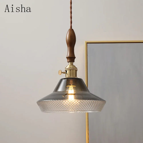 suspension en noyer et verre pour intérieur moderne - vue 2 sur 8