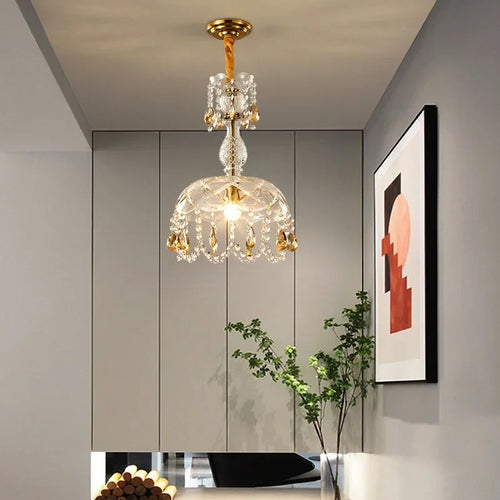 lustre rétro américain en cristal avec éclairage led suspendu - vue 3 sur 8
