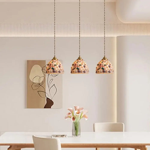 Suspension tiffany méditerranéen en verre coquille led - vue 3 sur 12