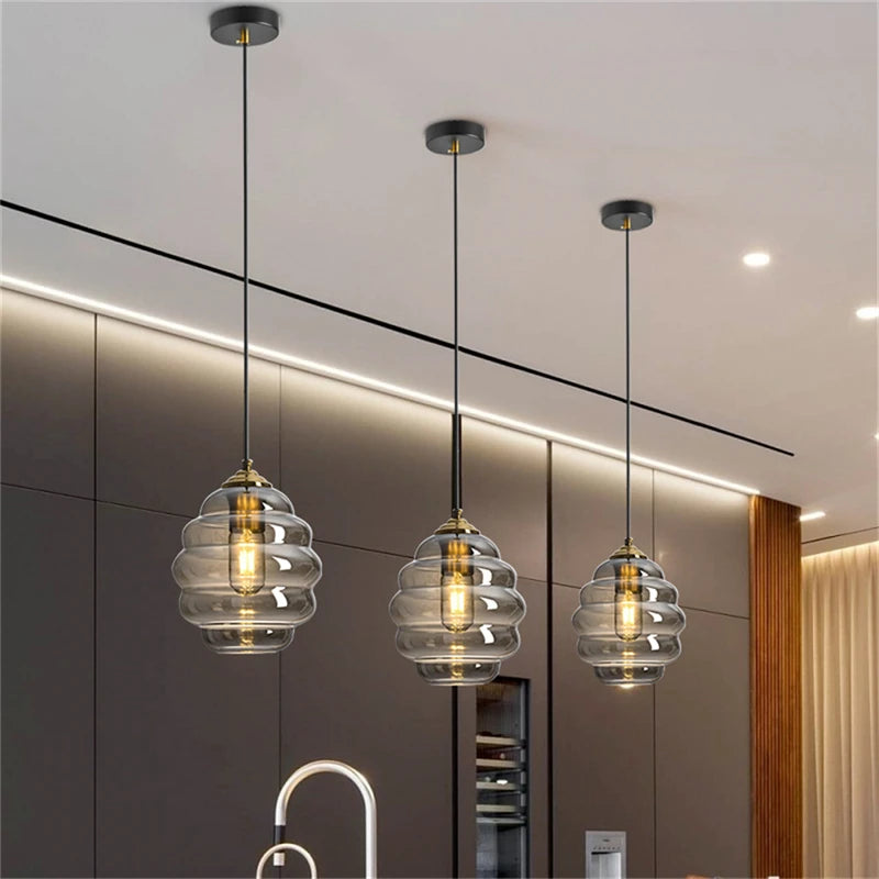 suspension en verre teinté design moderne pour éclairage intérieur - vue 5 sur 15