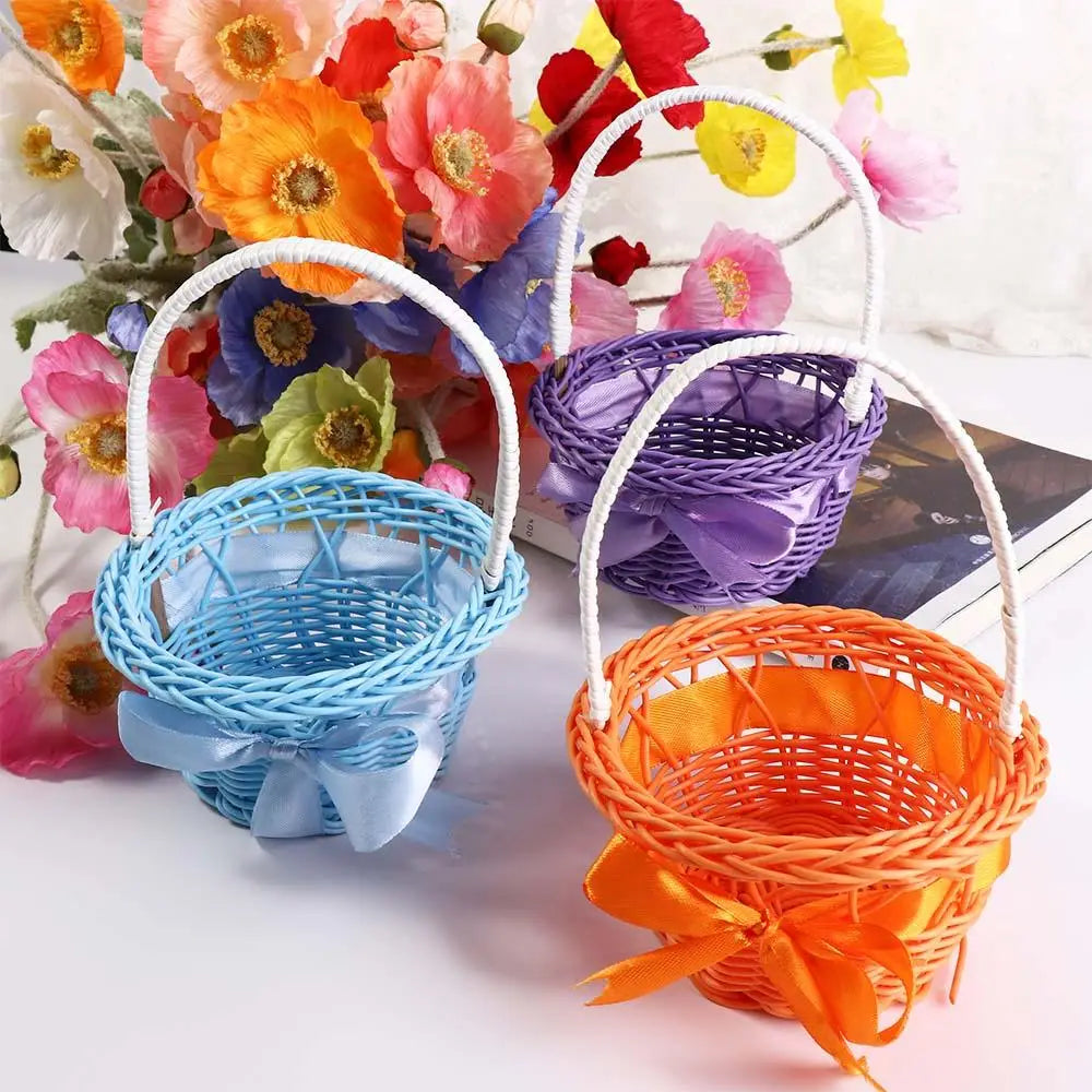 panier à fleurs rond en rotin imitation avec poignée décoratif tissé à la main - vue 5 sur 11