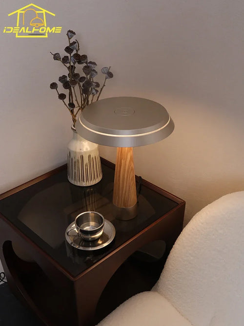 lampe de table minimaliste en bois massif design italien avec éclairage led - vue 3 sur 6