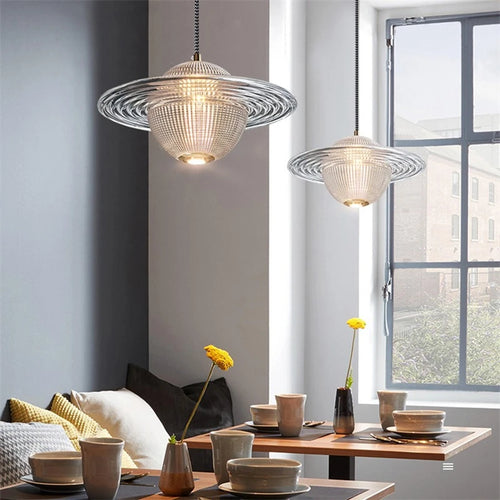 lustre moderne en verre style nordique soucoupe volante led - vue 3 sur 10