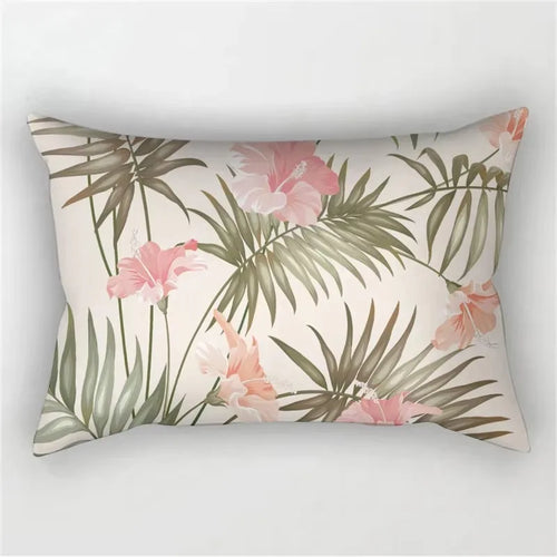 housse de coussin décorative motif feuilles tropicales vertes 30 x 50 cm