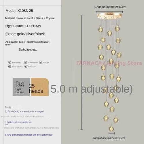 Remote control stair chandelier Nordic creative duplex dining room light lift high living room, apartment decorative chandelier - vue 16 sur 20