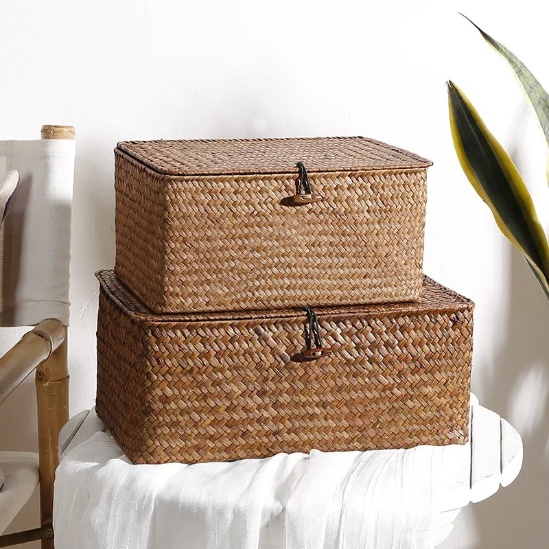 boîte de rangement tissée en jonc de mer pour produits de bain - vue 9 sur 10