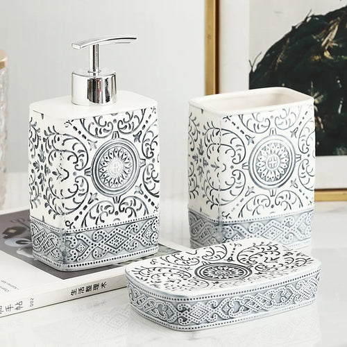 bouteille de lotion en céramique style bohème pour salle de bain - vue 4 sur 9