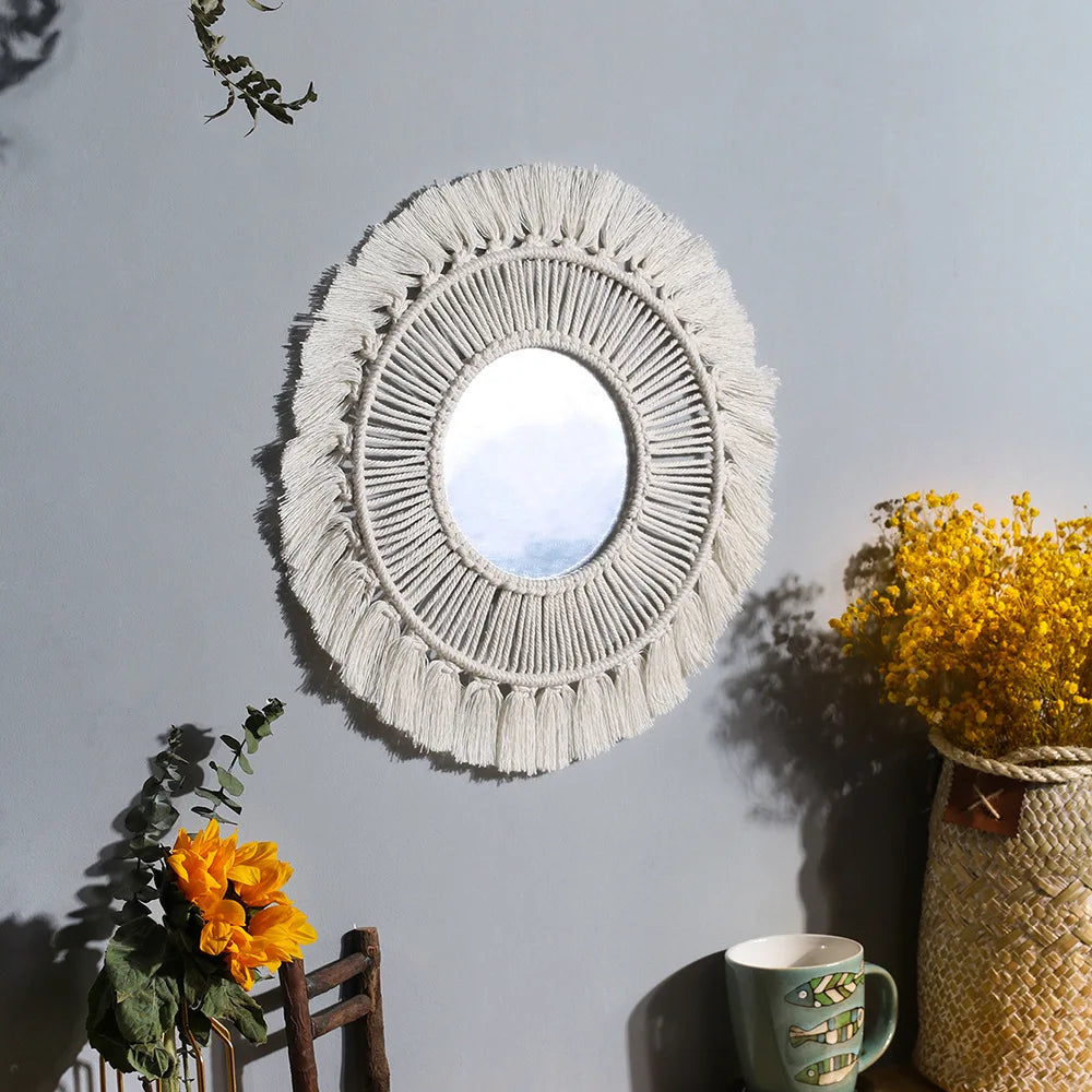 miroir mural en macramé style bohème pour décoration intérieure - vue 4 sur 13