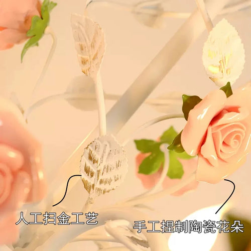lustre en fer forgé avec décor de roses romantiques fleurs pastorales - vue 7 sur 11