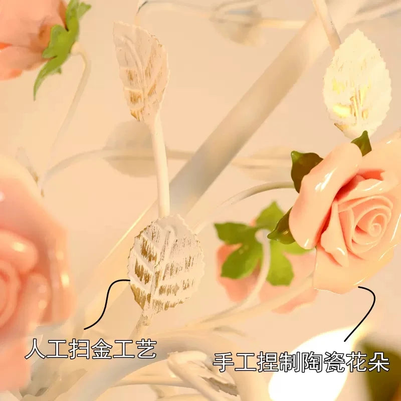 lustre en fer forgé avec décor de roses romantiques fleurs pastorales - vue 6 sur 11