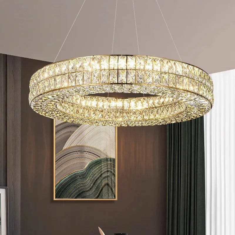 lustre en cristal transparent à led pour décoration intérieure moderne - vue 5 sur 17