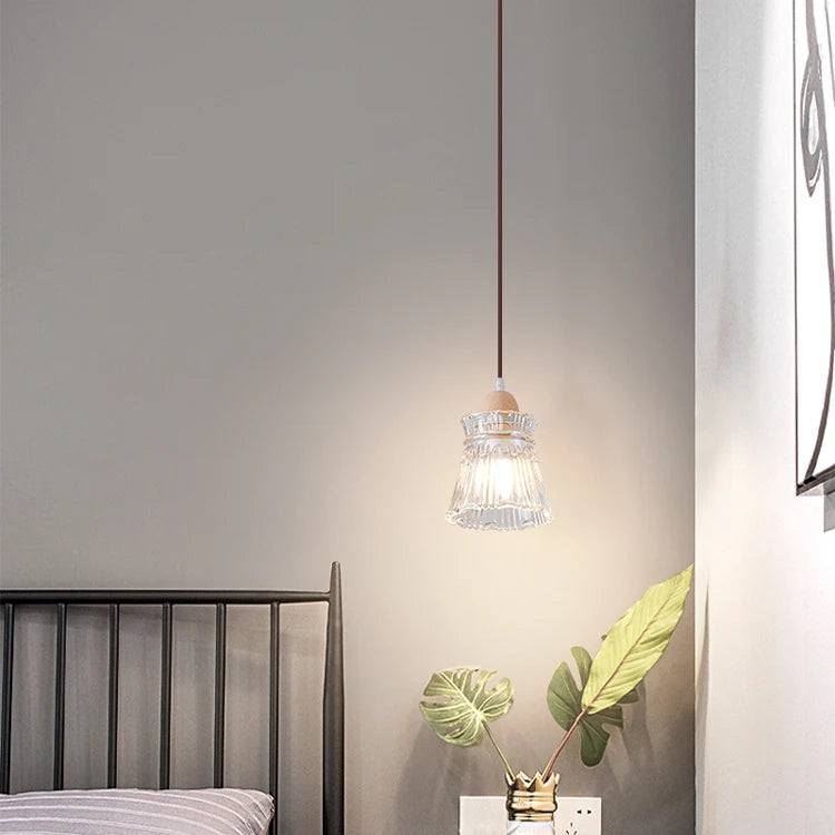 Lampe de chevet verre bois LED E27 Suspension - vue 4 sur 8