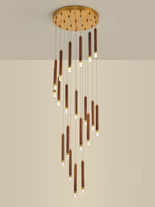 lustre led moderne en noyer pour duplex nordique simple - vue 3 sur 7