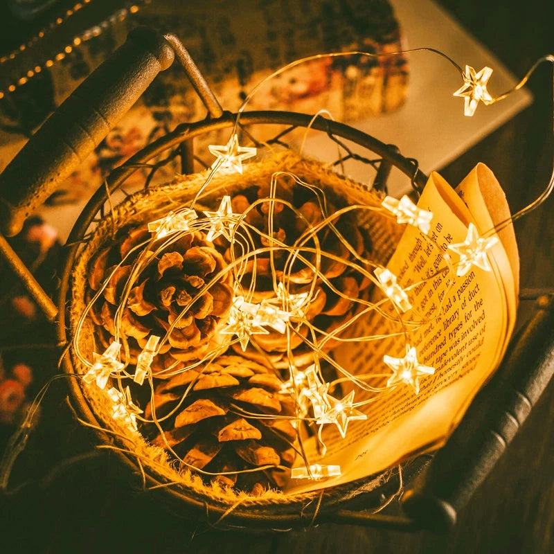 guirlande lumineuse led étoile fil cuivre pour décorations de fête - vue 3 sur 8
