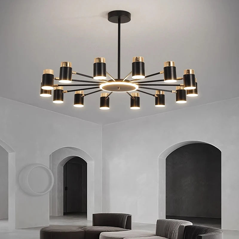lustre moderne en design simple noir et or - vue 3 sur 9