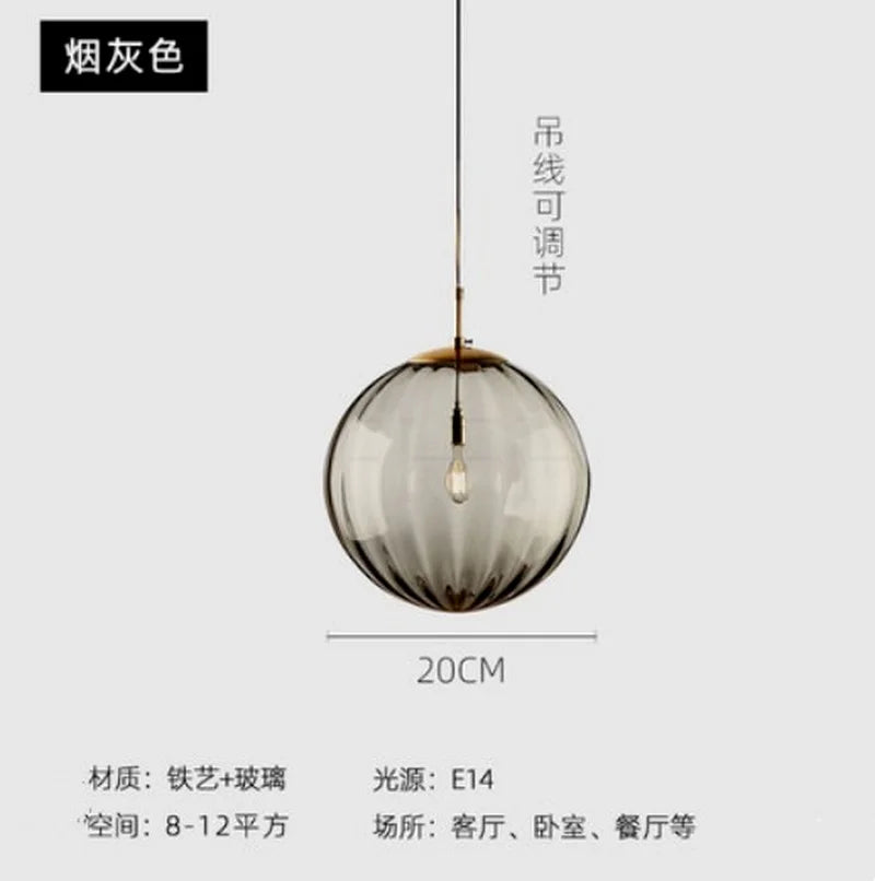 Lustre boule de verre coloré nordique lampes suspendues moderne Grain d'eau Restaurant cuisine luminaire suspendu chambre lampe de chevet - vue 19 sur 29