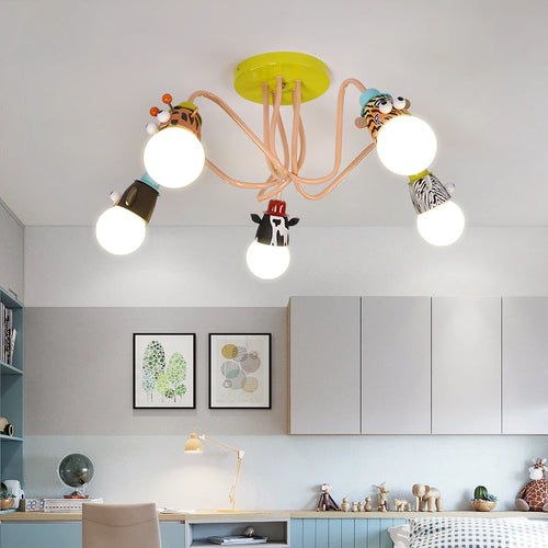 Cartoon Zebra Monkey Tiger Giraffe Animal Pendant Lamps LED E27 Kids Bedroom Hanging Light For Kindergarten Baby Child Decor - vue 6 sur 9