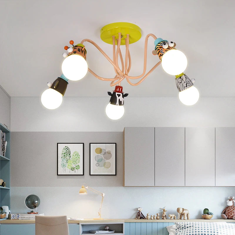 Cartoon Zebra Monkey Tiger Giraffe Animal Pendant Lamps LED E27 Kids Bedroom Hanging Light For Kindergarten Baby Child Decor - vue 5 sur 9