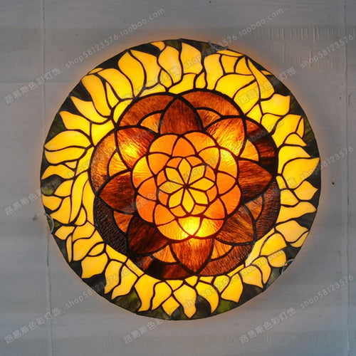16-Inch Continental Sunflower Ceiling Tiffanylamps Bedroom Children's Den Bar Glass Art Lighting Personality Stairs - vue 3 sur 8