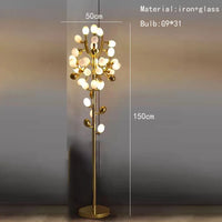 Nordic modern grape design LED floor lamp, gold G9 bulb, dining room, bedroom, sofa, white glass, home decoration floor lamp