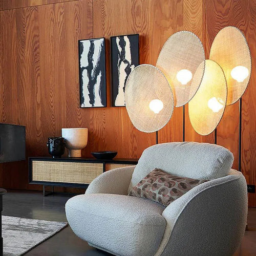 lampadaire en rotin tissé style asiatique pour intérieur moderne - vue 3 sur 14