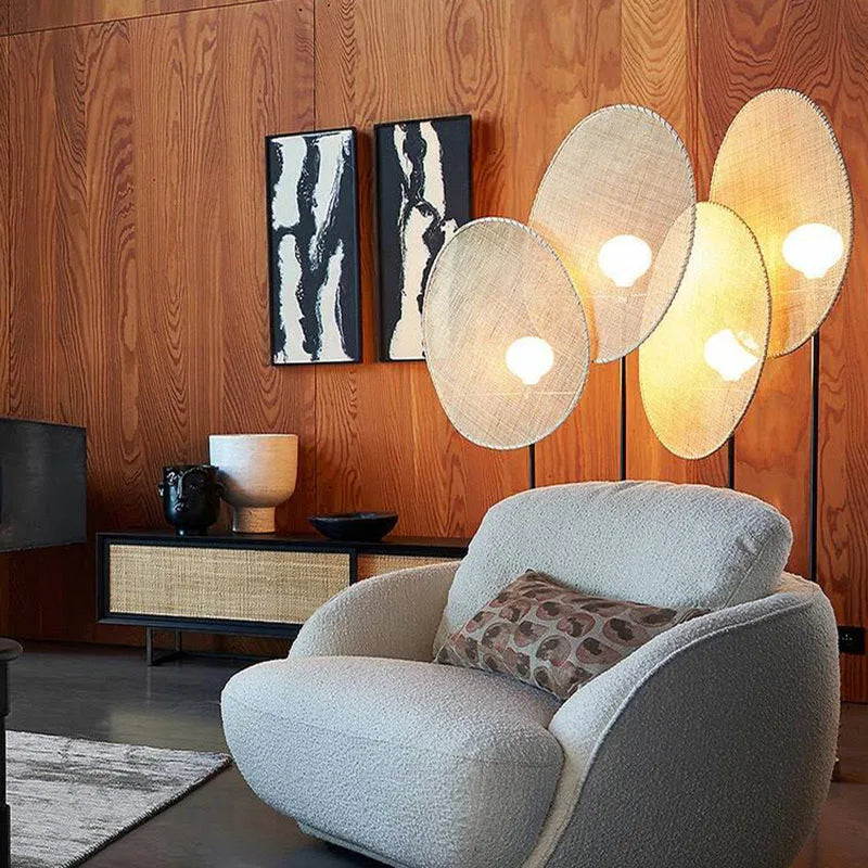lampadaire en rotin tissé style asiatique pour intérieur moderne - vue 3 sur 14