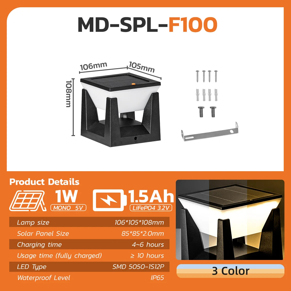 lampadaire solaire étanche pour éclairage extérieur jardin et allée - vue 8 sur 9