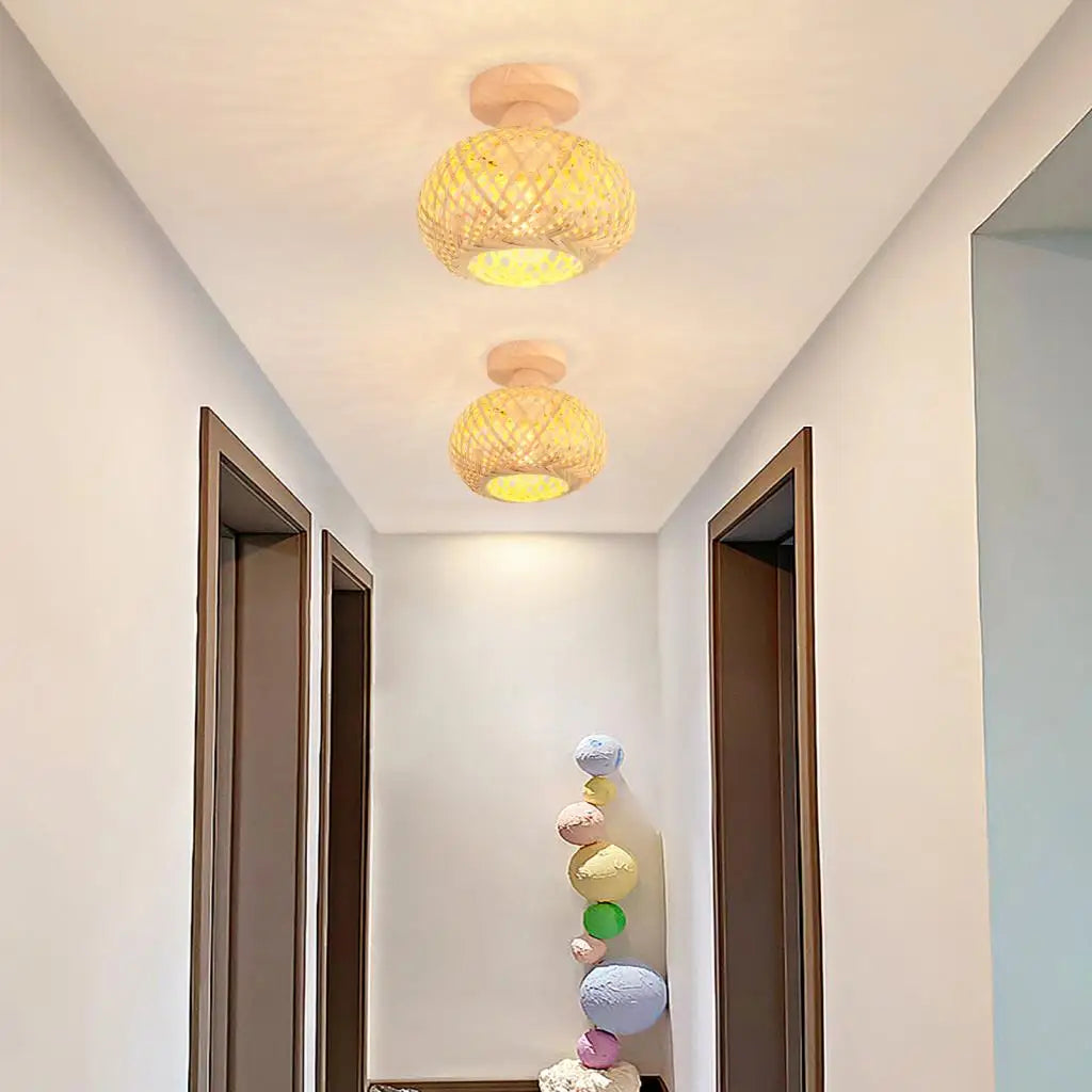 plafonnier rétro en bambou tissé pour décoration intérieure - vue 3 sur 7