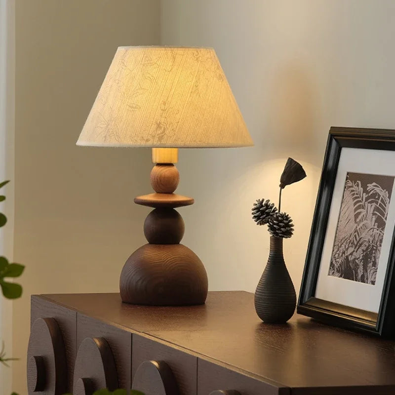 lampe de table médiévale en bois massif design rétro simple - vue 4 sur 9