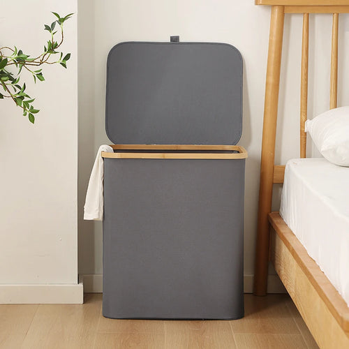 panier à linge pliable avec couvercle en tissu oxford - vue 2 sur 17