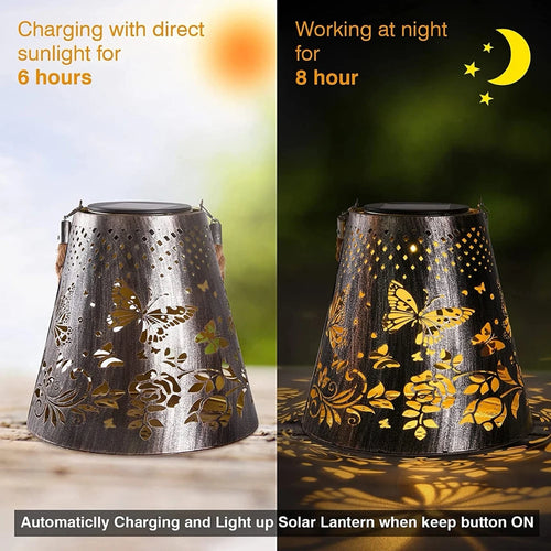 lanterne solaire suspendue projection fleurs papillons pour jardin extérieur - vue 2 sur 7