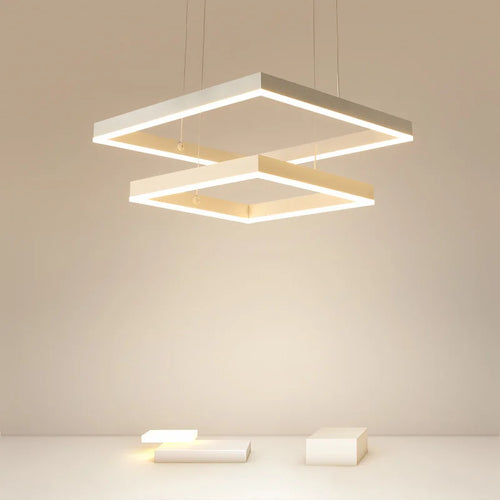 Modern Square LED Chandelier, White Living Restaurant, Kitchen, Bedroom, Rectangular Chandelier, Chandelier - vue 3 sur 11