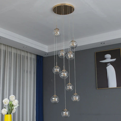 Remote control stair chandelier Nordic creative duplex dining room light lift high living room, apartment decorative chandelier - vue 4 sur 20