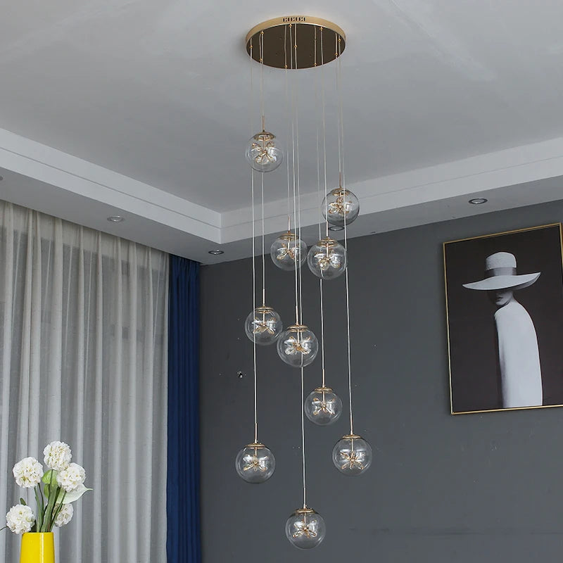 Remote control stair chandelier Nordic creative duplex dining room light lift high living room, apartment decorative chandelier - vue 3 sur 20