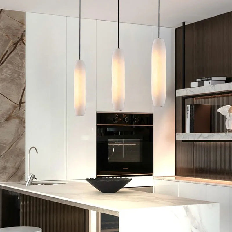 Suspension moderne en marbre naturel avec fil réglable en laiton - vue 5 sur 6