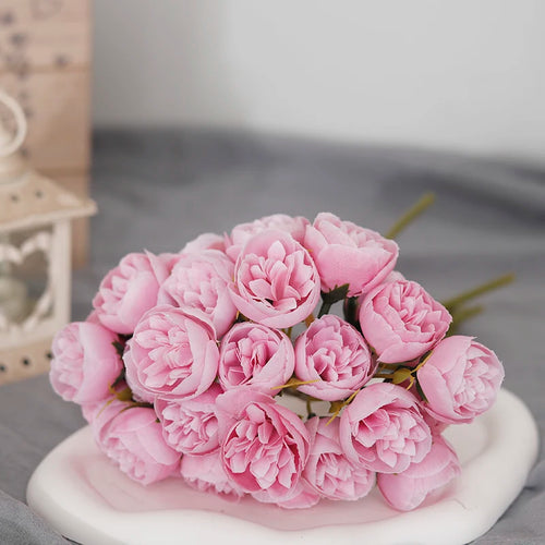 bouquet de 27 roses et pivoines artificielles en soie décoratif - vue 9 sur 12