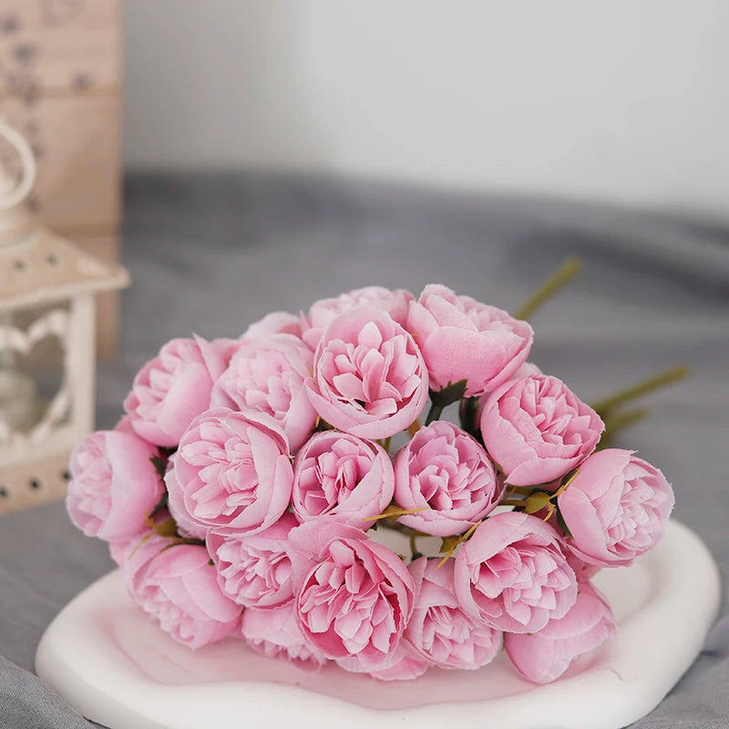 bouquet de 27 roses et pivoines artificielles en soie décoratif - vue 8 sur 12