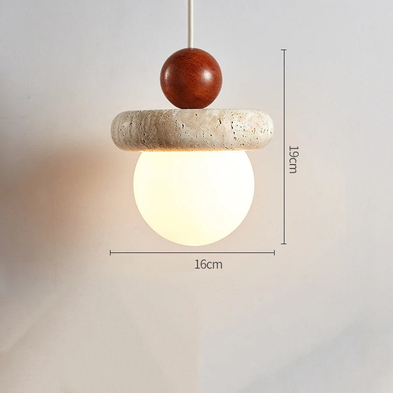 Suspension Led Style crème chambre chevet médiévale Memphis chambre d'enfant fil suspendu petite pierre claire bois - vue 6 sur 6
