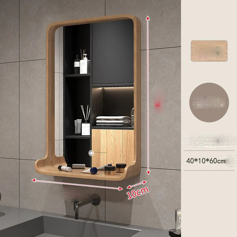 miroir nordique en bois massif pour salle de bain suspendu - vue 9 sur 12