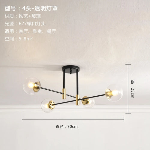 lustre nordique moderne led avec boules de verre - vue 11 sur 18
