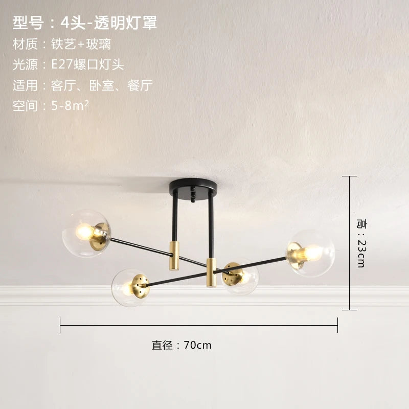 lustre nordique moderne led avec boules de verre - vue 10 sur 18