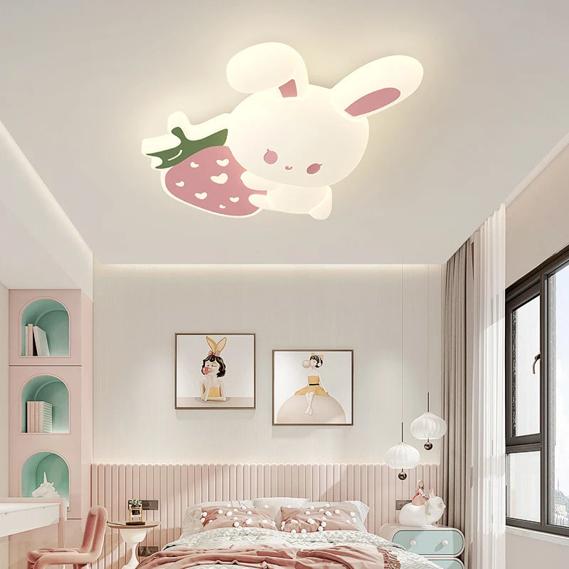 plafonnier lapin aux fraises pour chambre d'enfant décoration lumineuse - vue 4 sur 8